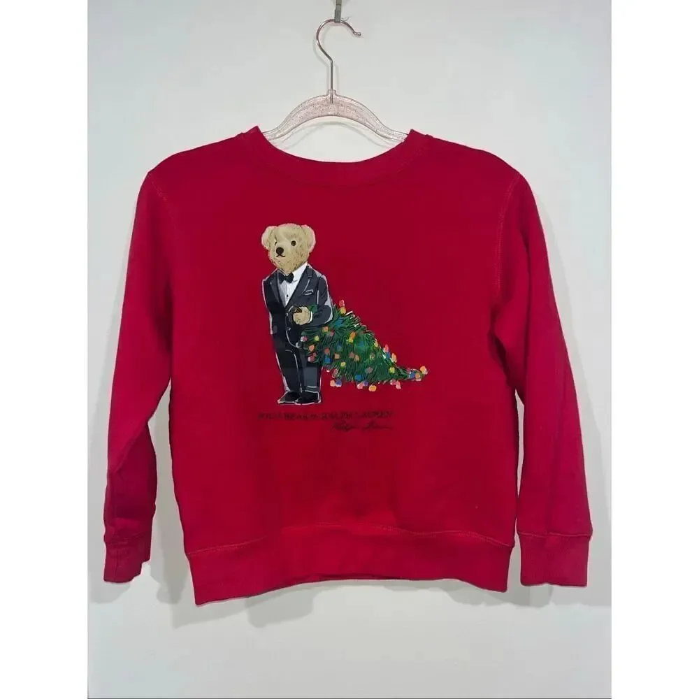 Polo Ralph Lauren Polo Bear Christmas Crewneck Red Kids M 10-12